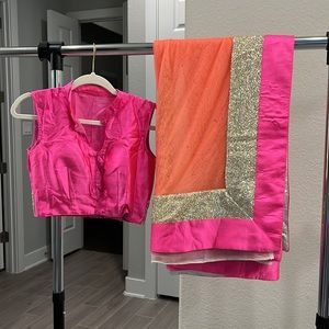 Pink orange and white saree with blouse..Indian clothing